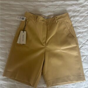 Aritzia Babaton Adrian Vegan Leather Butter Yellow Bermuda Shorts NWT